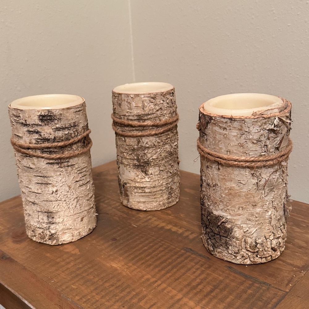 Birch Battery Operated Pillar Candle Set - Picture 1 of 6